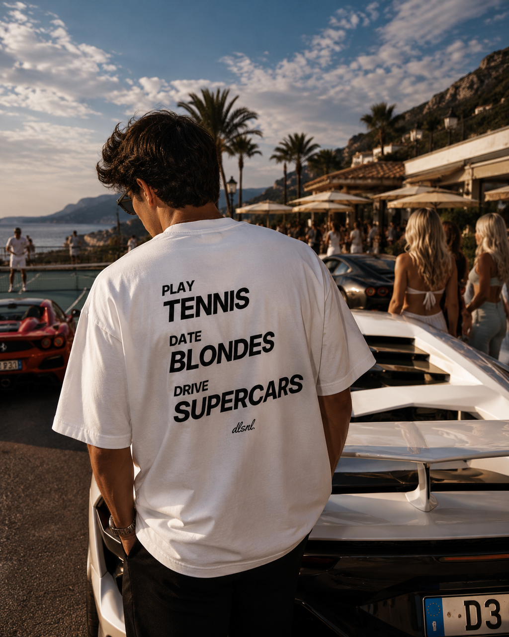 PLAY TENNIS DATE BLONDE DRIVE SUPERCARS - Heavy Cotton T-Shirt