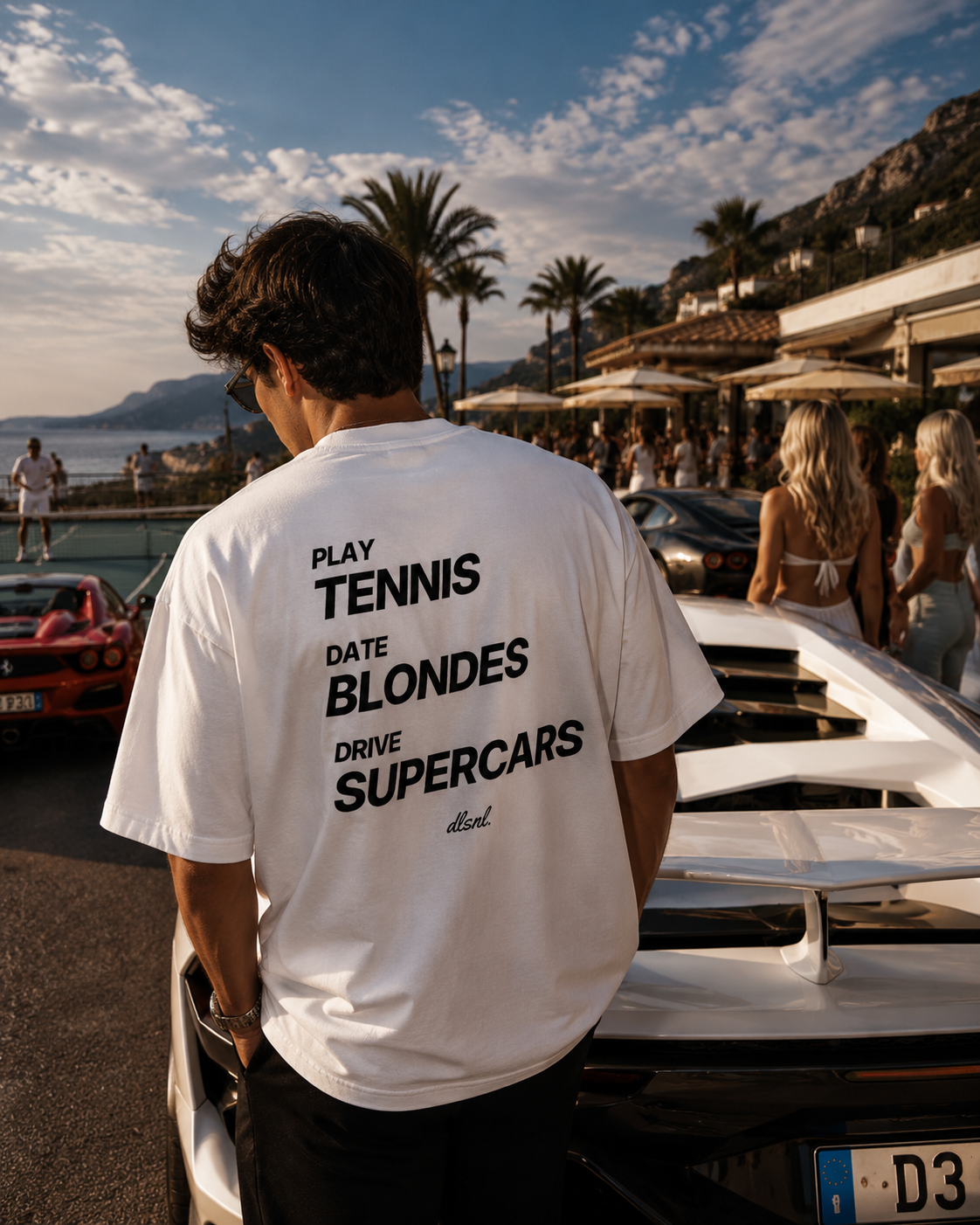 PLAY TENNIS DATE BLONDE DRIVE SUPERCARS - Heavy Cotton T-Shirt